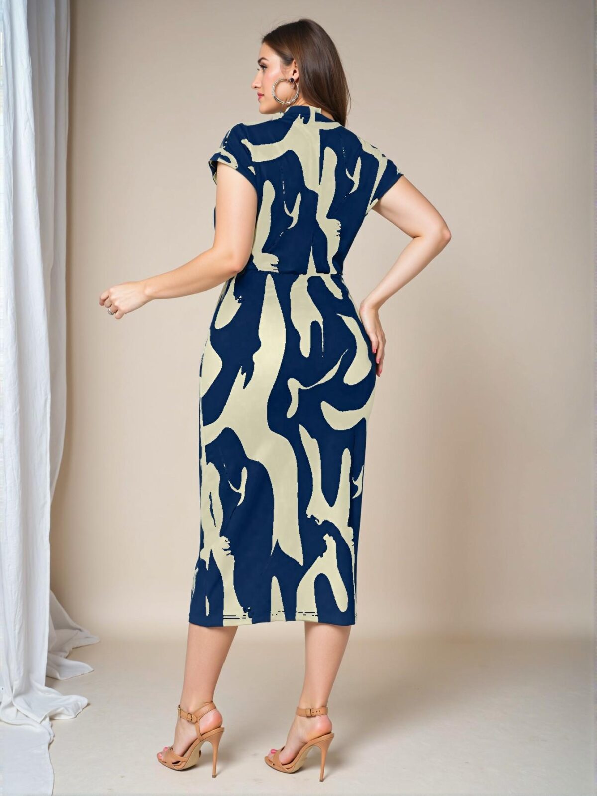 Elegant Multicolor Stylish Elastic Ruched Waist Pencil Dress with Short Sleeves for Autumn and Spring Looks "Chic, Classy and Trendy Fashion Style to Dress to Impress" - Image 2