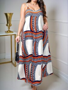 Elegant White Bohemian Spaghetti Strap Maxi Cami Gown with Plaid Design for Spring and Summer – Chic, Classy and Trendy Fashion Style to Dress to Impress