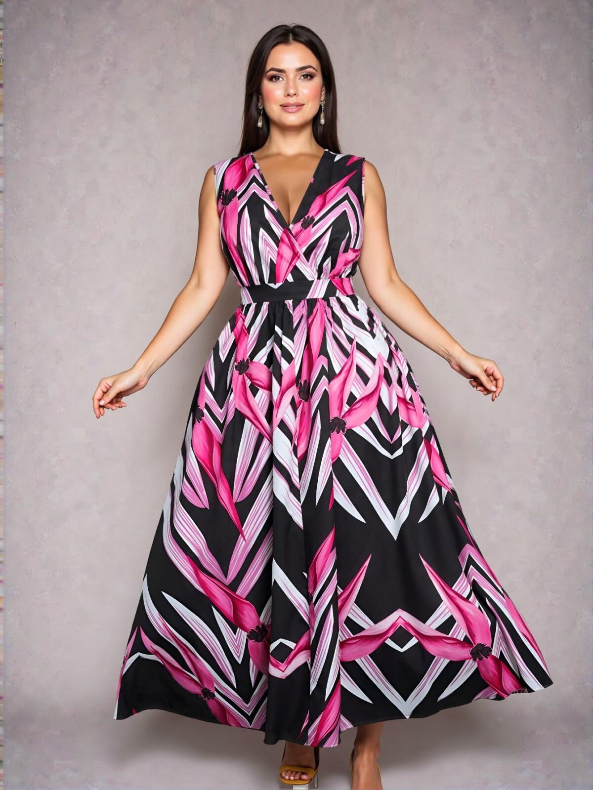 Elegant Hot Pink Stylish Floral Elasticated Waist Maxi Dress for Summer Activities and Everyday Outings in Spring and Summer - Chic, Classy and Trendy Fashion Style to Dress to Impress