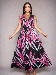 Elegant Hot Pink Stylish Floral Elasticated Waist Maxi Dress for Summer Activities and Everyday Outings in Spring and Summer - Chic, Classy and Trendy Fashion Style to Dress to Impress