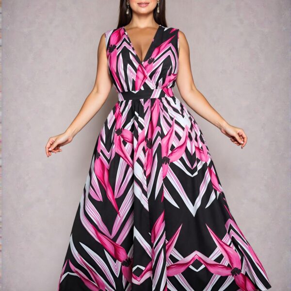Elegant Hot Pink Stylish Floral Elasticated Waist Maxi Dress for Summer Activities and Everyday Outings in Spring and Summer - Chic, Classy and Trendy Fashion Style to Dress to Impress