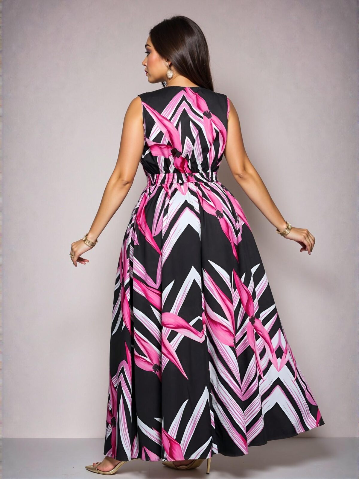 Elegant Hot Pink Stylish Floral Elasticated Waist Maxi Dress for Summer Activities and Everyday Outings in Spring and Summer - Chic, Classy and Trendy Fashion Style to Dress to Impress - Image 2