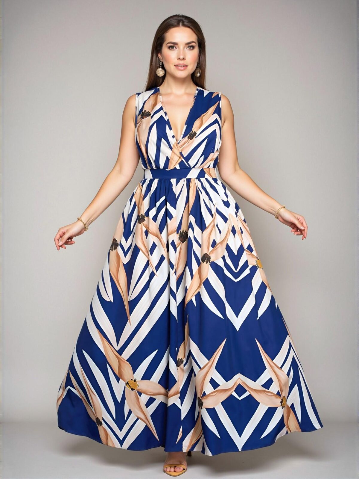 Elegant Royal Blue Floral Elasticated Waist Maxi Dress Perfect for Summer Getaways and Everyday Spring Style Chic, Classy and Trendy Fashion Style to Dress to Impress