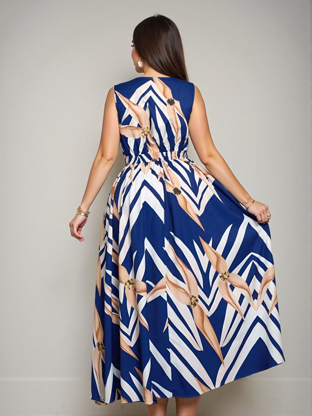 Elegant Royal Blue Floral Elasticated Waist Maxi Dress Perfect for Summer Getaways and Everyday Spring Style Chic, Classy and Trendy Fashion Style to Dress to Impress - Image 2