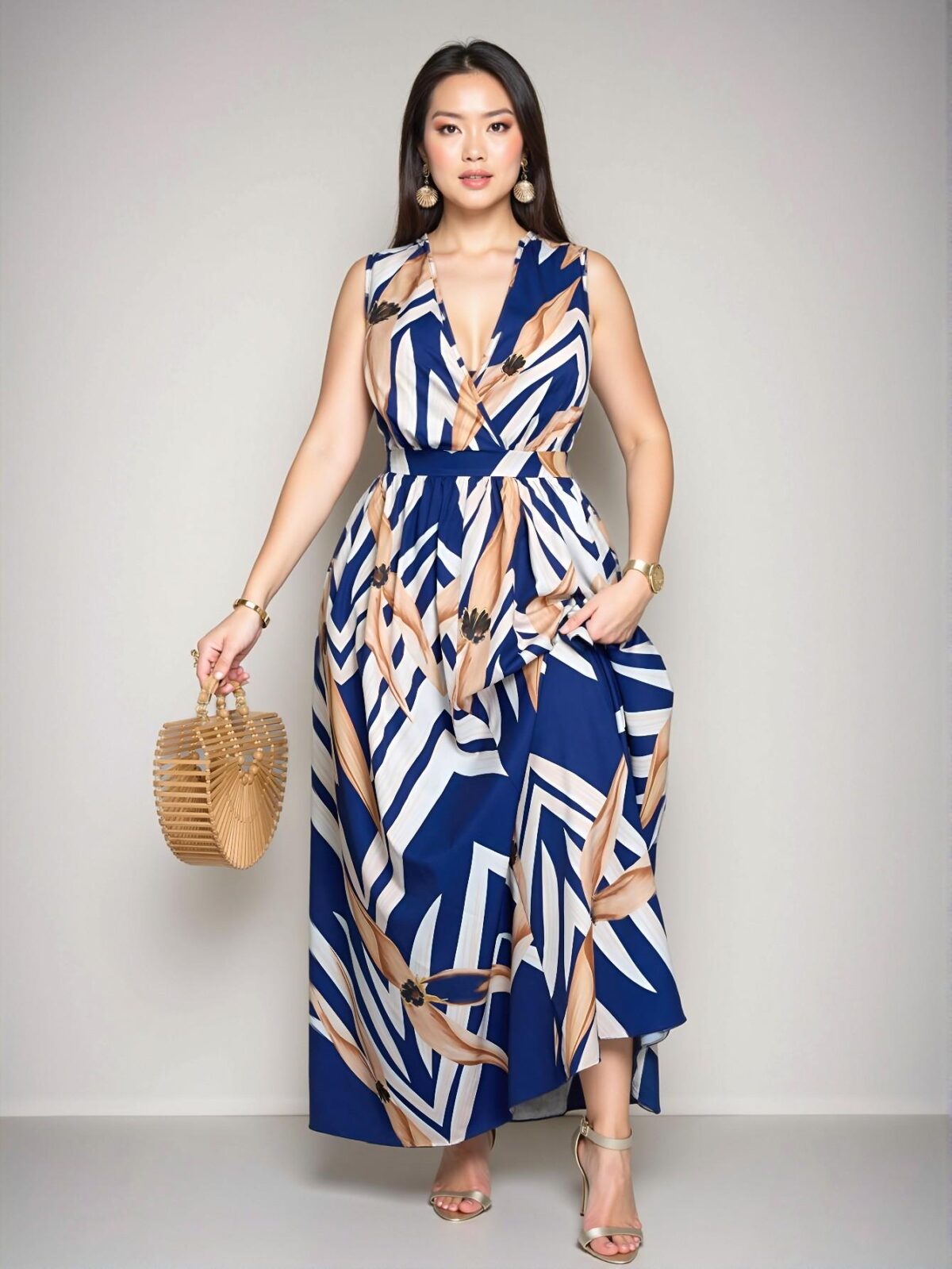Elegant Royal Blue Floral Elasticated Waist Maxi Dress Perfect for Summer Getaways and Everyday Spring Style Chic, Classy and Trendy Fashion Style to Dress to Impress - Image 4