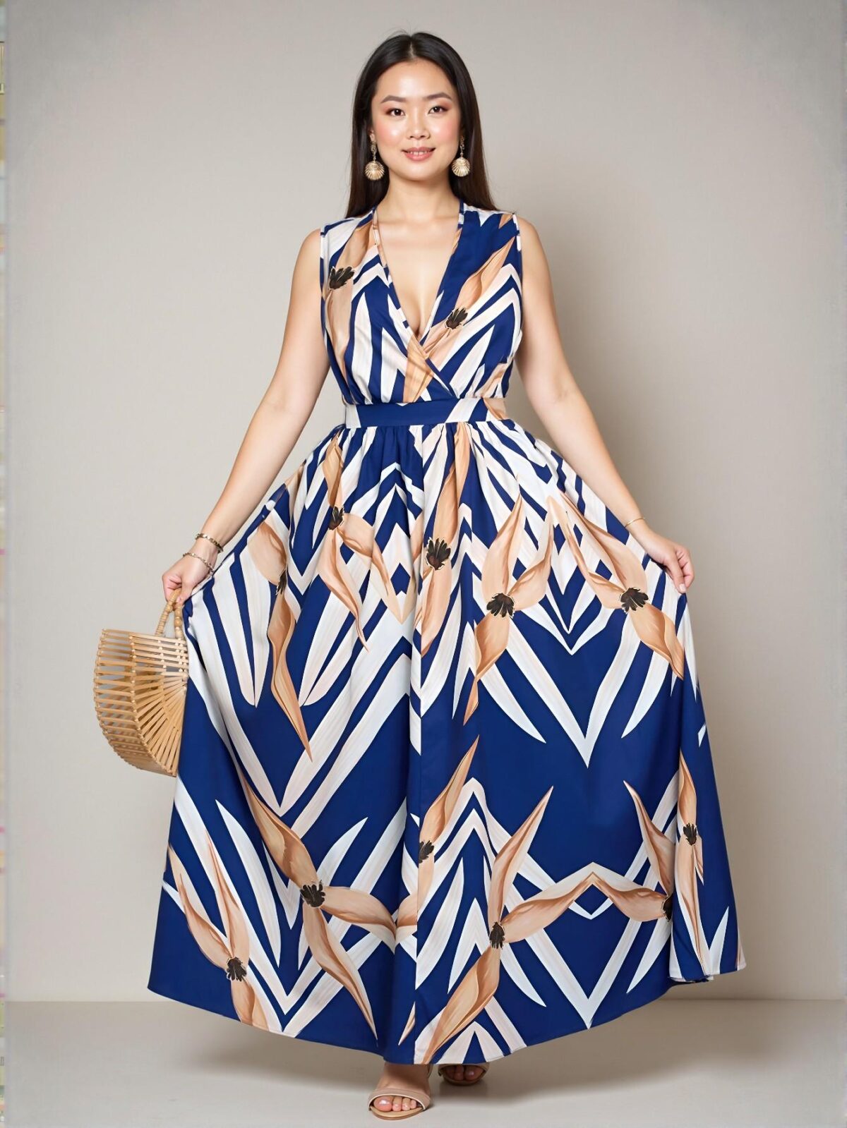 Elegant Royal Blue Floral Elasticated Waist Maxi Dress Perfect for Summer Getaways and Everyday Spring Style Chic, Classy and Trendy Fashion Style to Dress to Impress - Image 5