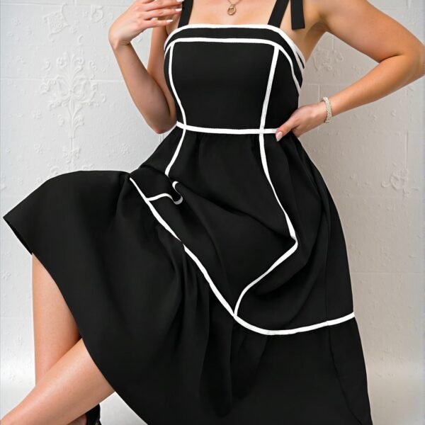 Elegant Black Flared Ruffle Hem Cami Dress for Warm Weather Casual Style "Chic, Classy and Trendy Fashion Style to Dress to Impress"