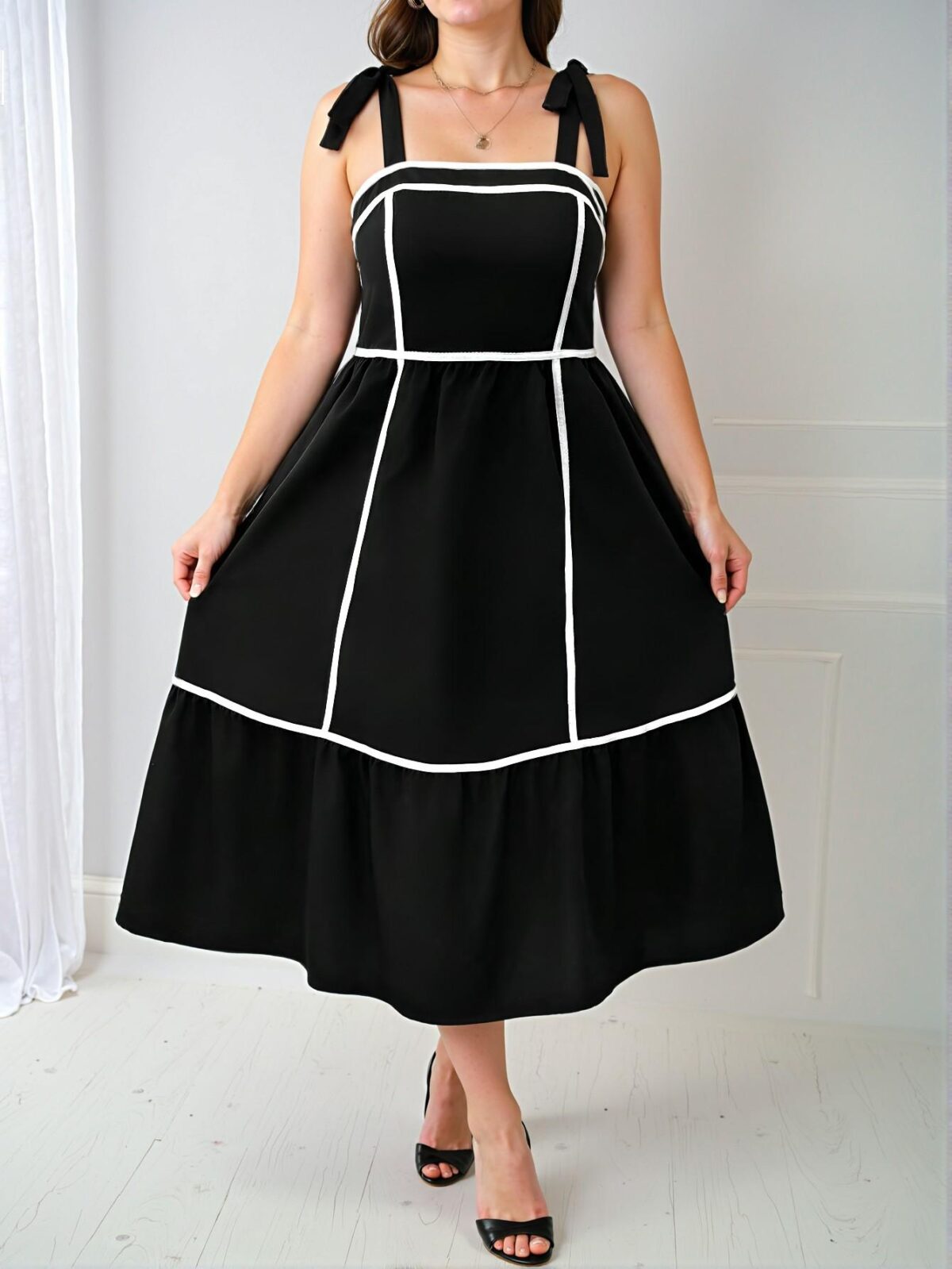 Elegant Black Flared Ruffle Hem Cami Dress for Warm Weather Casual Style "Chic, Classy and Trendy Fashion Style to Dress to Impress" - Image 3