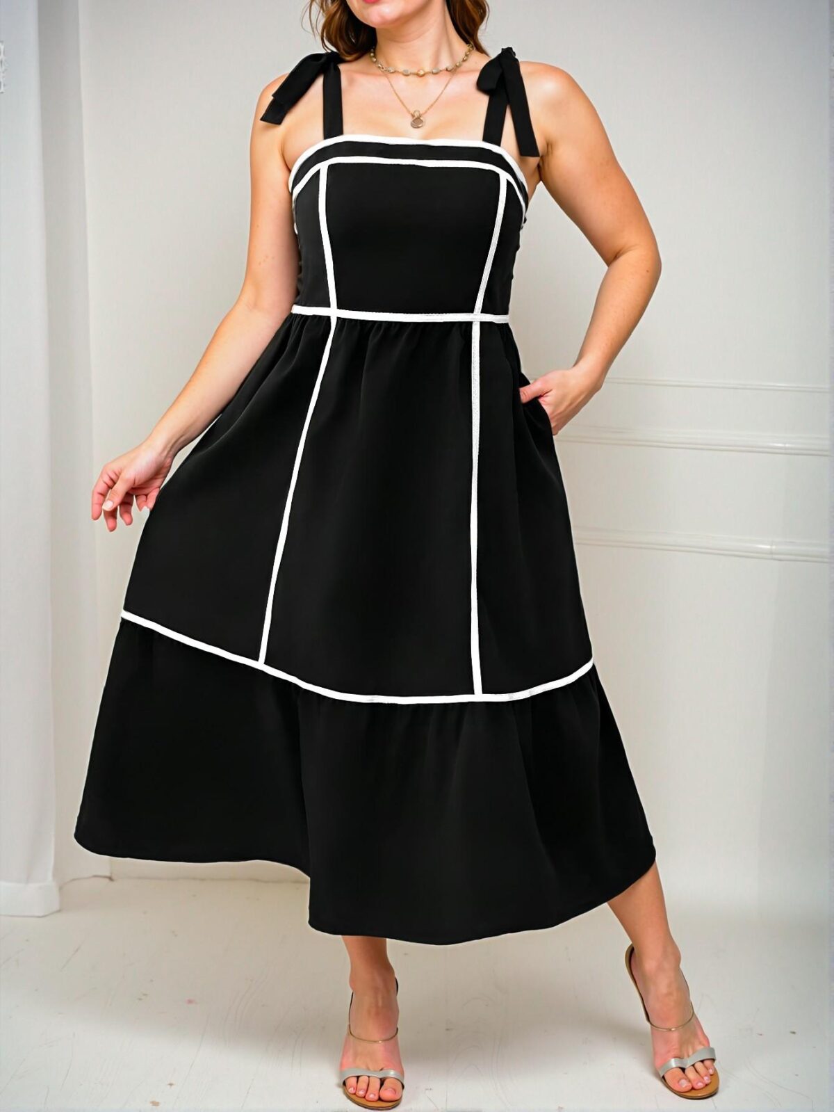 Elegant Black Flared Ruffle Hem Cami Dress for Warm Weather Casual Style "Chic, Classy and Trendy Fashion Style to Dress to Impress" - Image 4