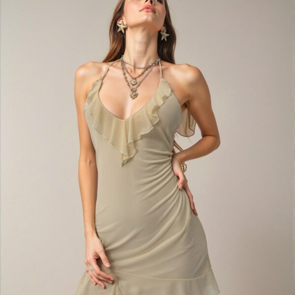 Elegant Apricot Chic Halter Backless Lace-Up Mini Dress for Spring and Summer - Chic, Classy and Trendy Fashion Style to Dress to Impress