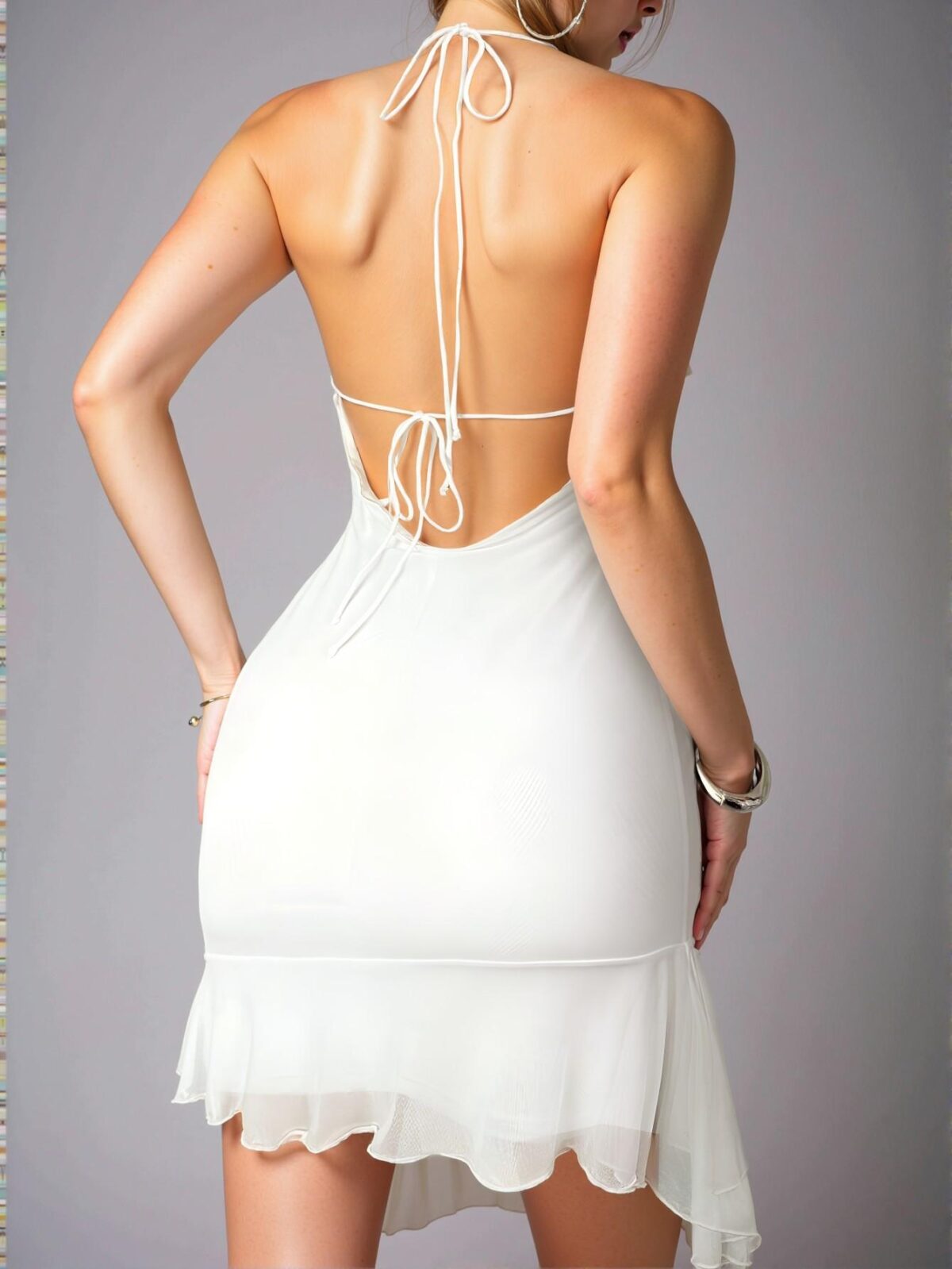 Elegant White Backless Halter Tie-Up Mini Dress for Ladies Perfect for Spring and Summer - Chic, Classy and Trendy Fashion Style to Dress to Impress - Image 2