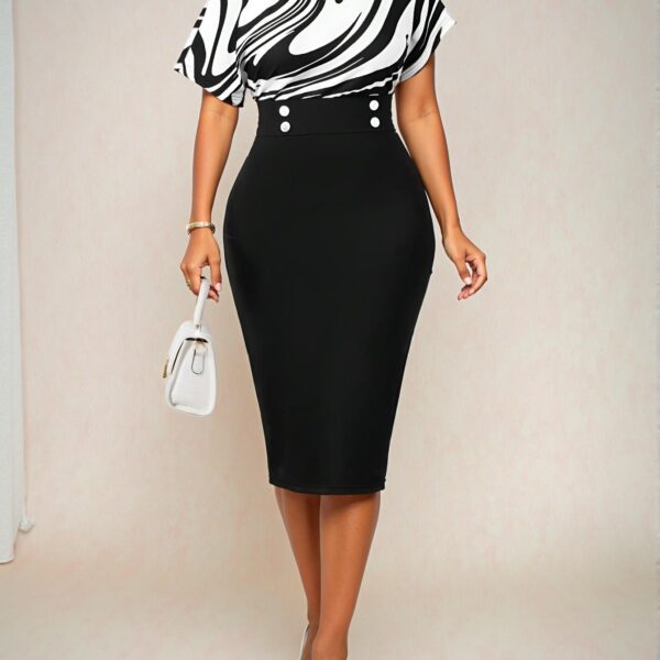 Elegant Black and White Colorblock Bodycon Dress for Formal and Evening Occasions - Chic, Classy and Trendy Fashion Style to Dress to Impress.