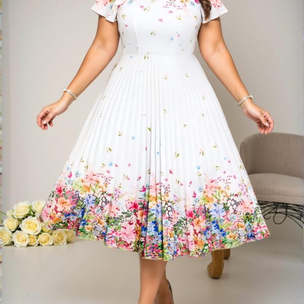 Elegant Multicolor Bohemian Knitted Round Neck Flounce Sleeve Midi Dress with Pleated A-Line Design for Beach Resort and Wedding Guests – Chic, Classy and Trendy Fashion Style to Dress to Impress