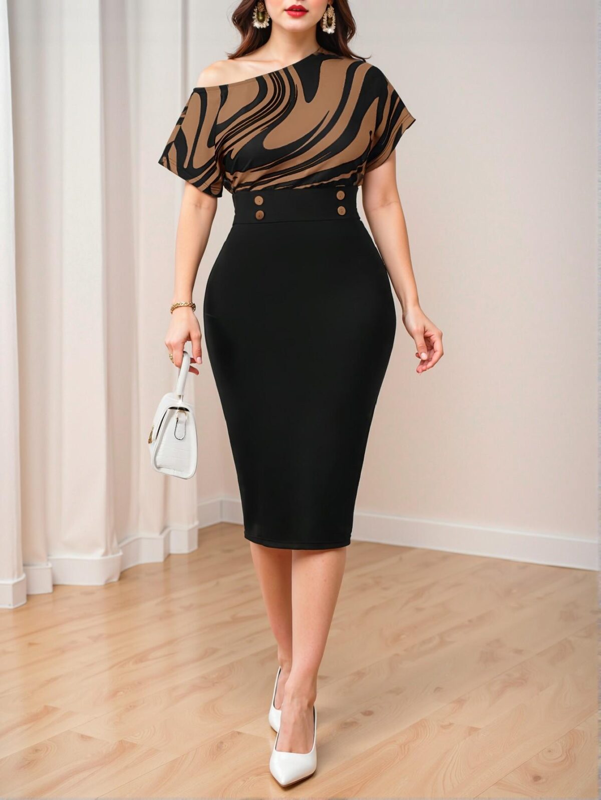 Elegant Brown Asymmetrical Bodycon Dress for Formal and Evening Occasions - Chic, Classy and Trendy Fashion Style to Dress to Impress