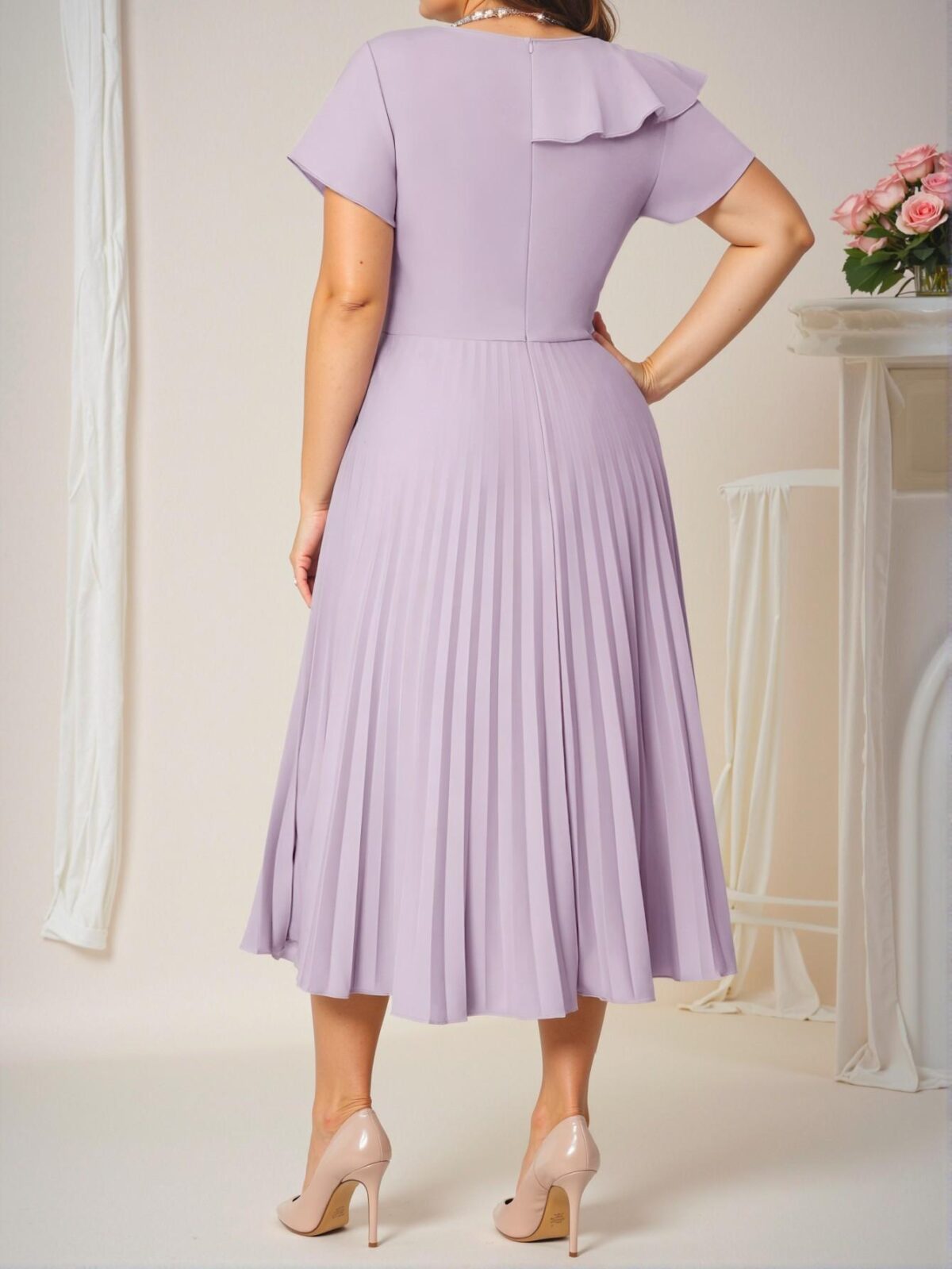 Elegant Purple Casual Boho Knitted Round Neck Flared Pleated Midi Dress - Chic, Classy and Trendy Fashion Style to Dress to Impress - Image 2