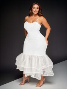 Elegant White Chic Bodycon Layered Mini Dress for Plus Size Women - Perfect for Parties and Dates in Spring/Summer - Chic, Classy and Trendy Fashion Style to Dress to Impress