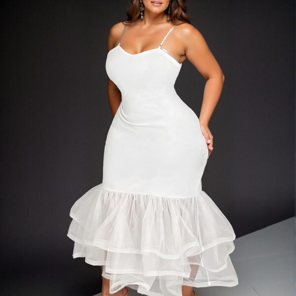 Elegant White Chic Bodycon Layered Mini Dress for Plus Size Women - Perfect for Parties and Dates in Spring/Summer - Chic, Classy and Trendy Fashion Style to Dress to Impress