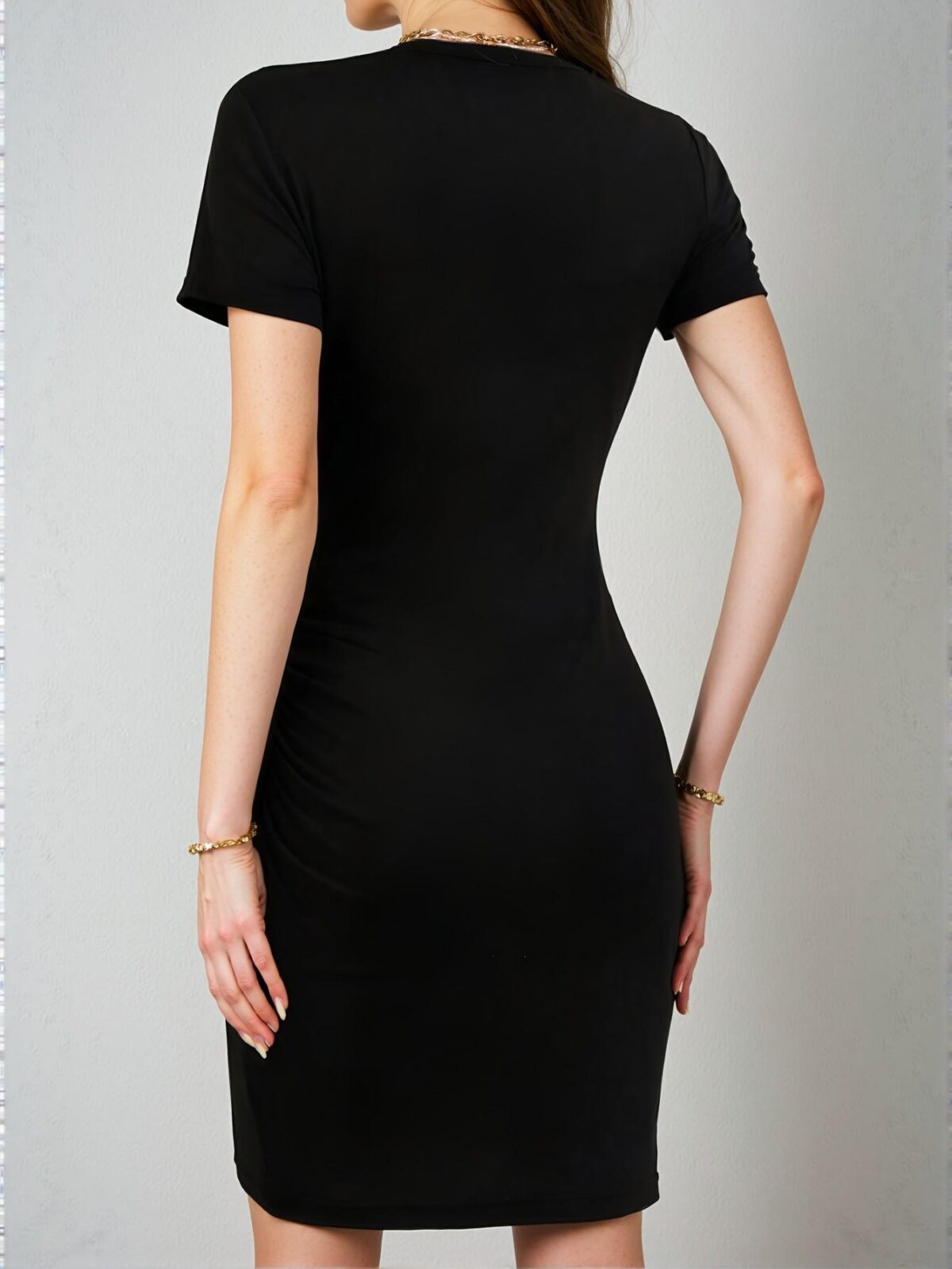 Elegant Black Stylish Short Sleeve Bodycon Mini Dress Ideal for Spring and Summer Music Festivals Chic, Classy and Trendy Fashion Style to Dress to Impress - Image 2