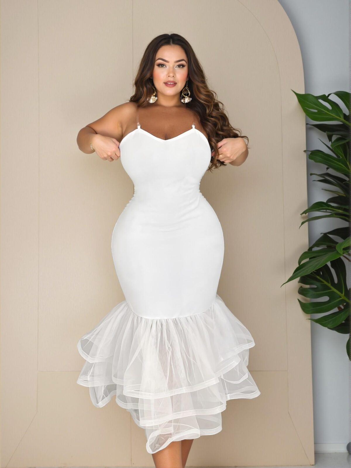 Elegant White Chic Bodycon Layered Mini Dress for Plus Size Women - Perfect for Parties and Dates in Spring/Summer - Chic, Classy and Trendy Fashion Style to Dress to Impress - Image 2