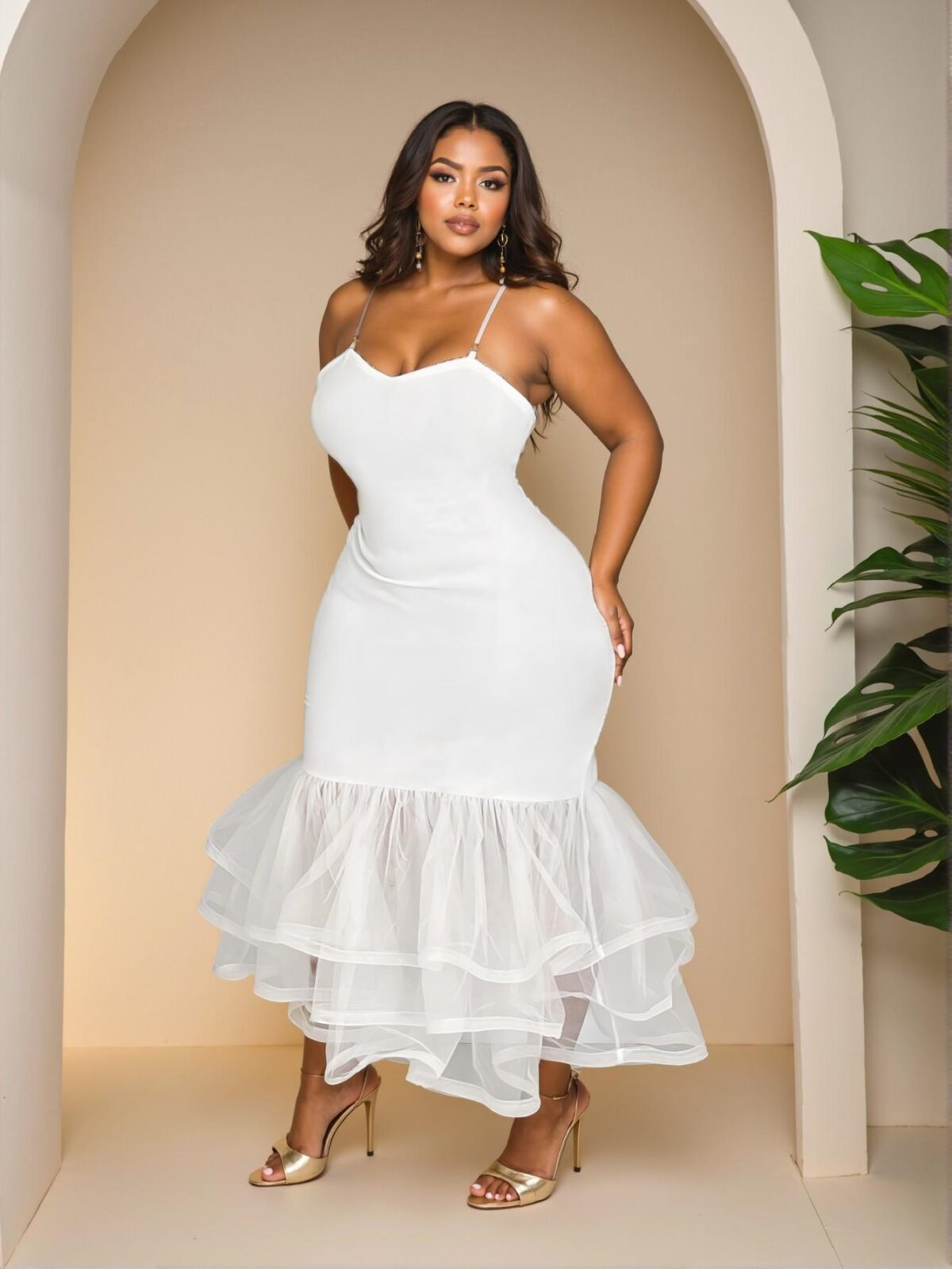 Elegant White Chic Bodycon Layered Mini Dress for Plus Size Women - Perfect for Parties and Dates in Spring/Summer - Chic, Classy and Trendy Fashion Style to Dress to Impress - Image 4