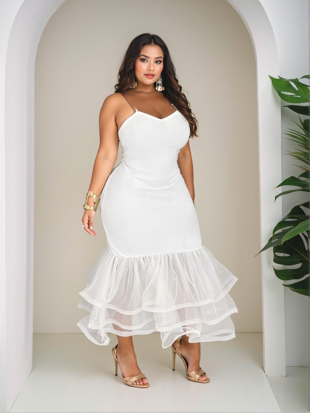 Elegant White Chic Bodycon Layered Mini Dress for Plus Size Women - Perfect for Parties and Dates in Spring/Summer - Chic, Classy and Trendy Fashion Style to Dress to Impress - Image 5