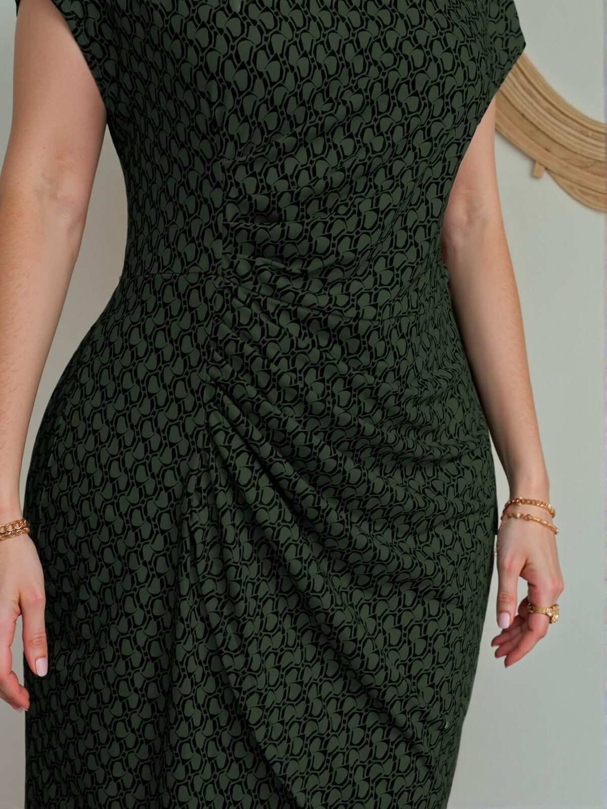 Elegant Army Green Chic Plus Size Asymmetrical Hem Dress with Ruched Waist for Holiday Gatherings and Spring/Summer Celebrations - Chic, Classy and Trendy Fashion Style to Dress to Impress - Image 4