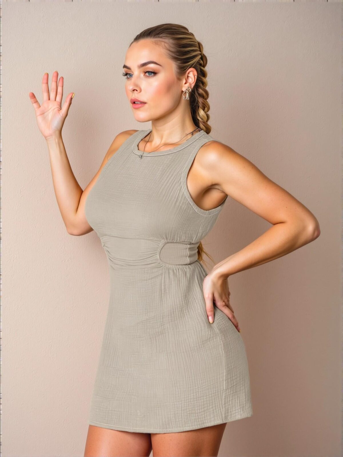 Elegant Khaki Chic Bodycon Dress with Cut Out Waist for Summer and Spring Fashion  - Chic, Classy and Trendy Fashion Style to Dress to Impress - Image 3