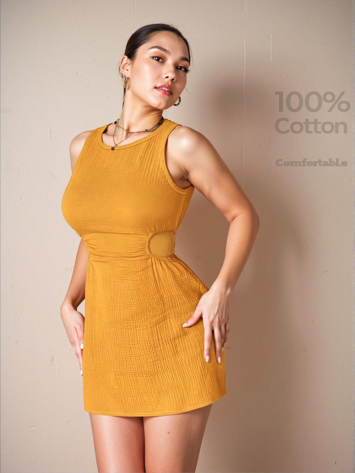 Elegant Yellow Stylish Cutout Mini Dress with Round Neck for Spring and Summer - Chic, Classy and Trendy Fashion Style to Dress to Impress