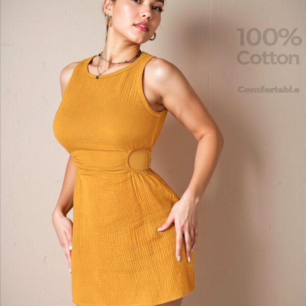 Elegant Yellow Stylish Cutout Mini Dress with Round Neck for Spring and Summer - Chic, Classy and Trendy Fashion Style to Dress to Impress