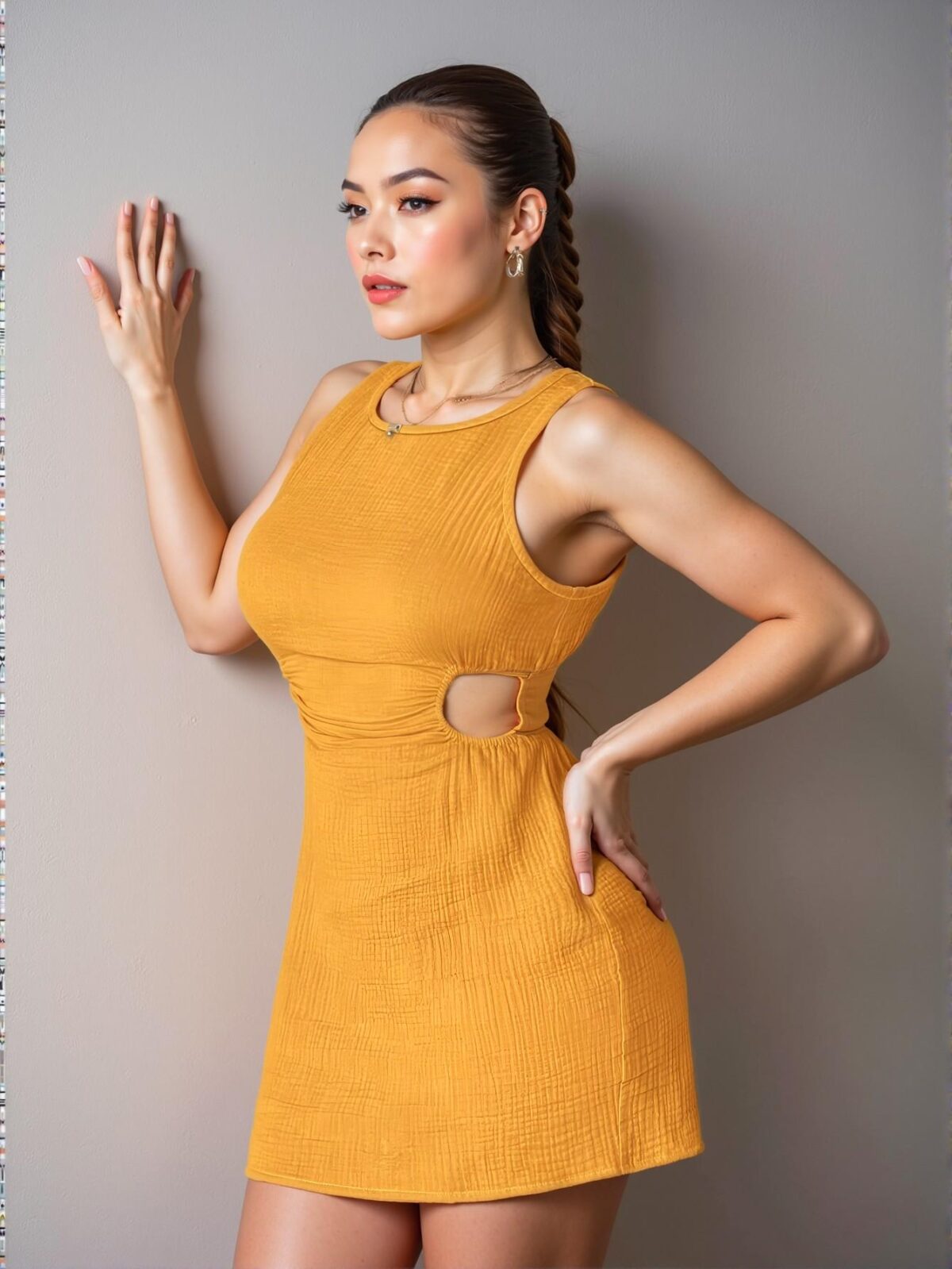 Elegant Yellow Stylish Cutout Mini Dress with Round Neck for Spring and Summer - Chic, Classy and Trendy Fashion Style to Dress to Impress - Image 4