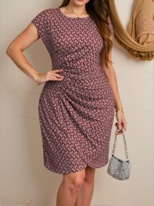 Elegant Pink Plus Size Asymmetrical Hem Dress with Ruched Waist Design for Valentine's Day Holiday Party - Chic, Classy, and Trendy Fashion Style to Dress to Impress