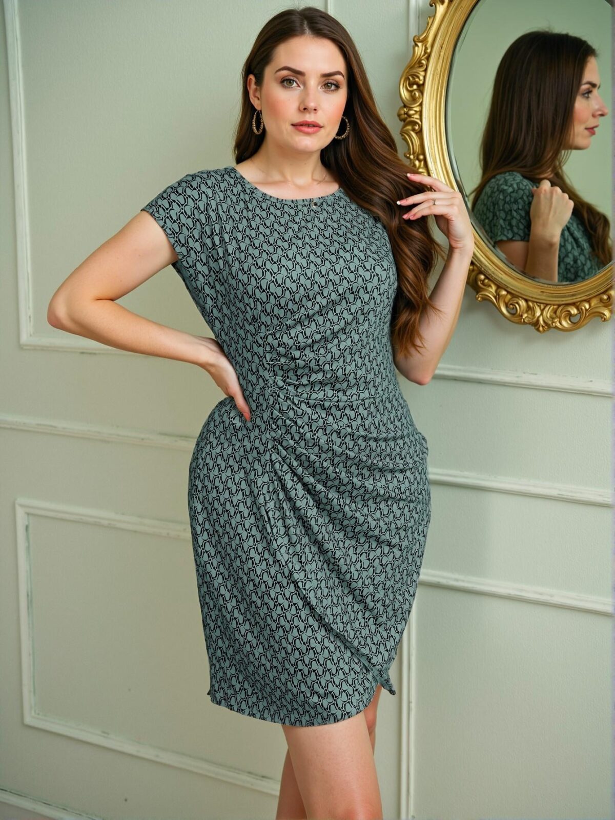 Elegant Dark Green Stylish Asymmetrical Hem Dress with Gathered Waist for Spring and Summer Chic, Classy and Trendy Fashion Style to Dress to Impress - Image 3