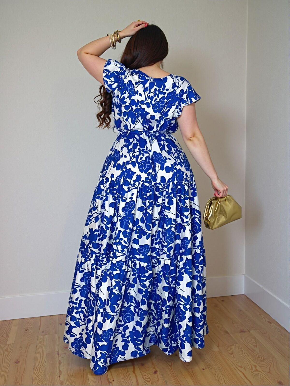 Elegant Royal Blue Ruffled Hem Belted Floral Maxi Dress Perfect for Summer and Beach Getaways Chic, Classy and Trendy Fashion Style to Dress to Impress - Image 3