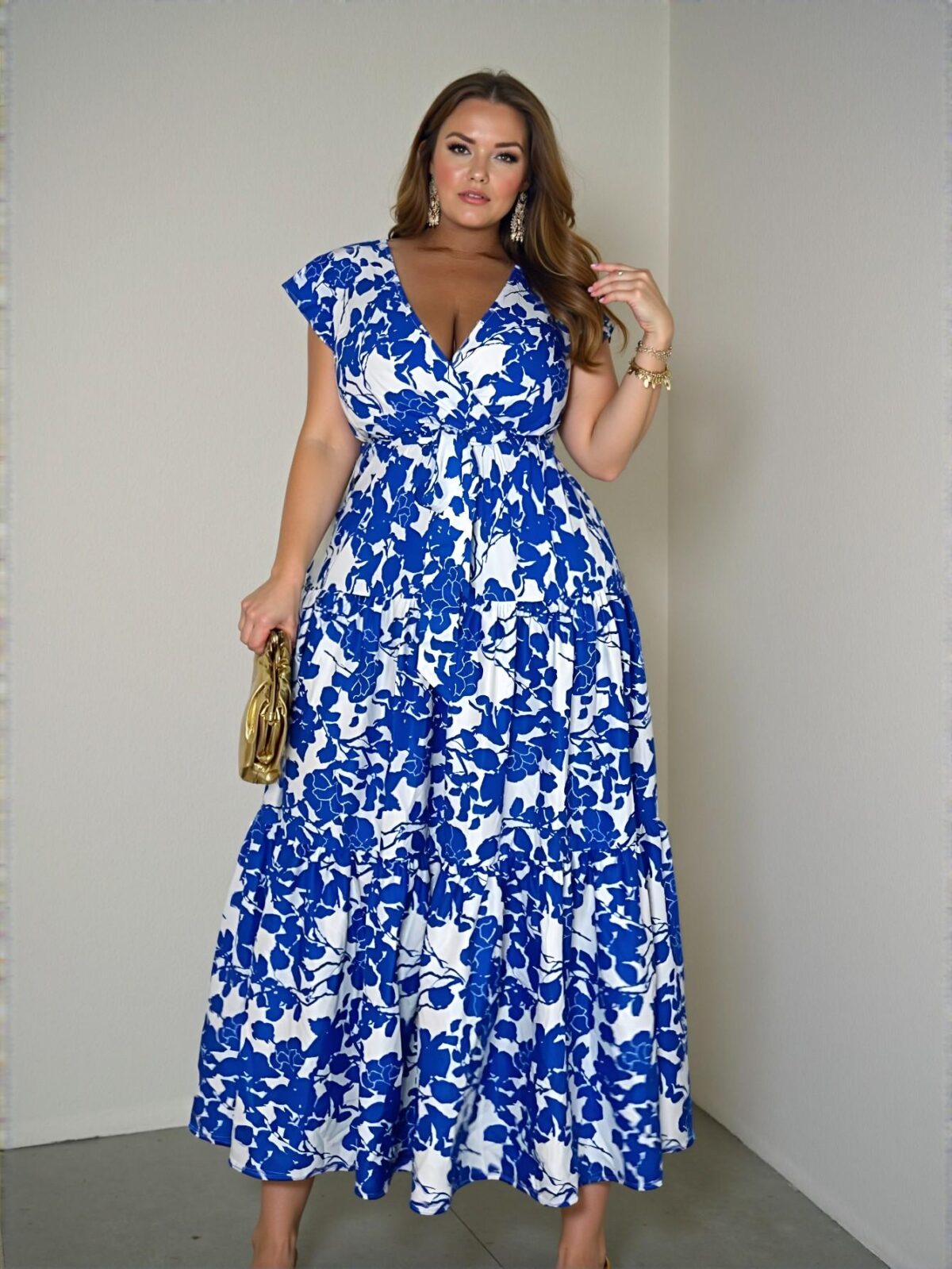 Elegant Royal Blue Ruffled Hem Belted Floral Maxi Dress Perfect for Summer and Beach Getaways Chic, Classy and Trendy Fashion Style to Dress to Impress - Image 5