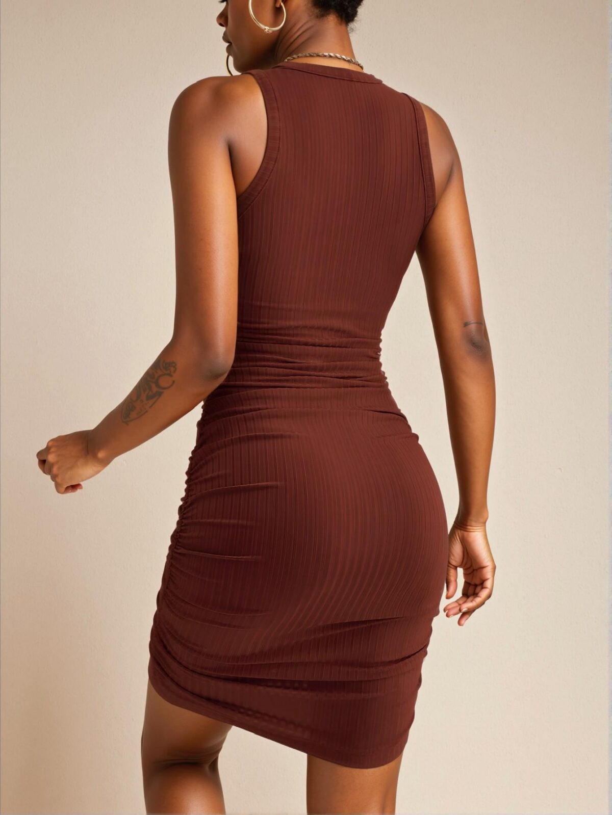 Elegant Rust Brown Sleek Sleeveless Fitted Casual Mini Dress for Spring and Summer Chic, Classy and Trendy Fashion Style to Dress to Impress - Image 2