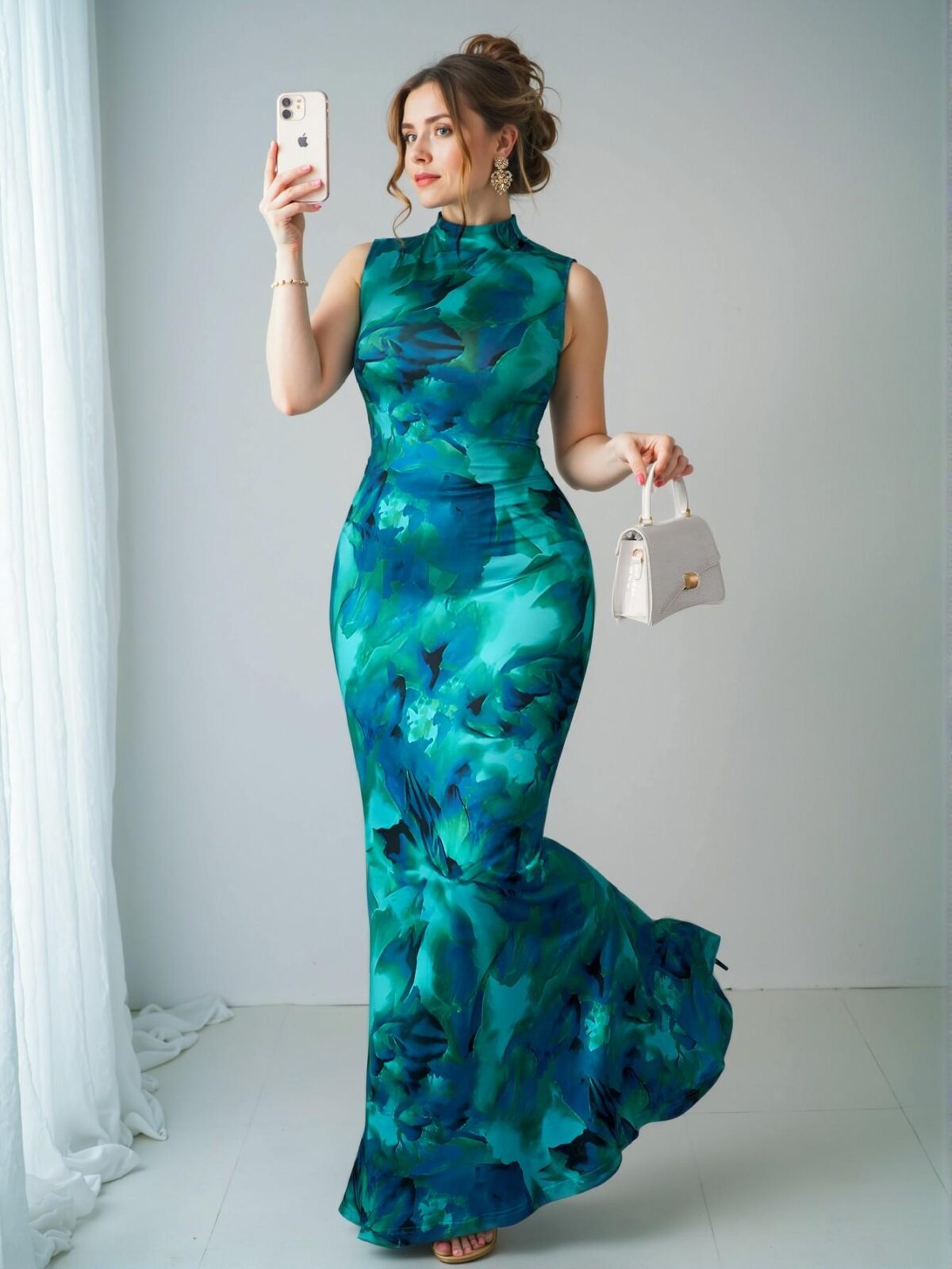 Elegant Green Graceful High Neck Sleeveless Dress with Cinched Waist and Ruffled Hem for Summer "Chic, Classy and Trendy Fashion Style to Dress to Impress"