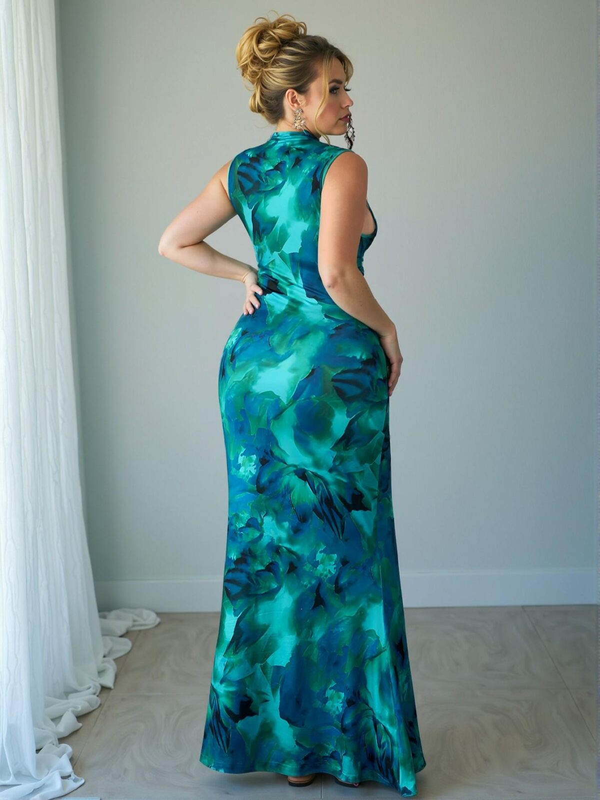 Elegant Green Graceful High Neck Sleeveless Dress with Cinched Waist and Ruffled Hem for Summer "Chic, Classy and Trendy Fashion Style to Dress to Impress" - Image 2