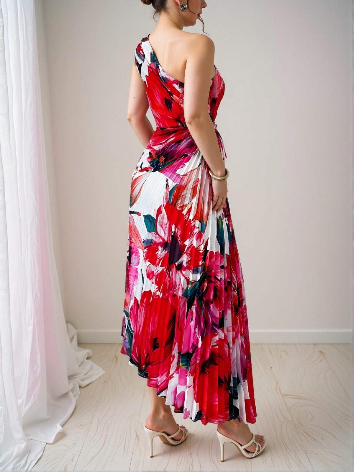 Elegant Multicolor Stylish Plus Size Floral Print Asymmetrical Ruffle Hem Dress with Cinched Waist for a Chic Summer Look – Perfectly Trendy Fashion to Dress to Impress - Image 2