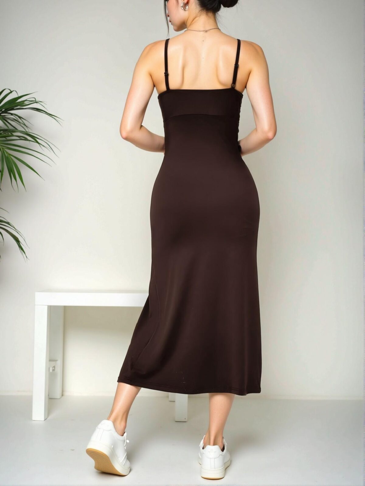 Elegant Brown Cami Dress with Split Thigh for Spring and Summer - Chic, Classy and Trendy Fashion Style to Dress to Impress - Image 2