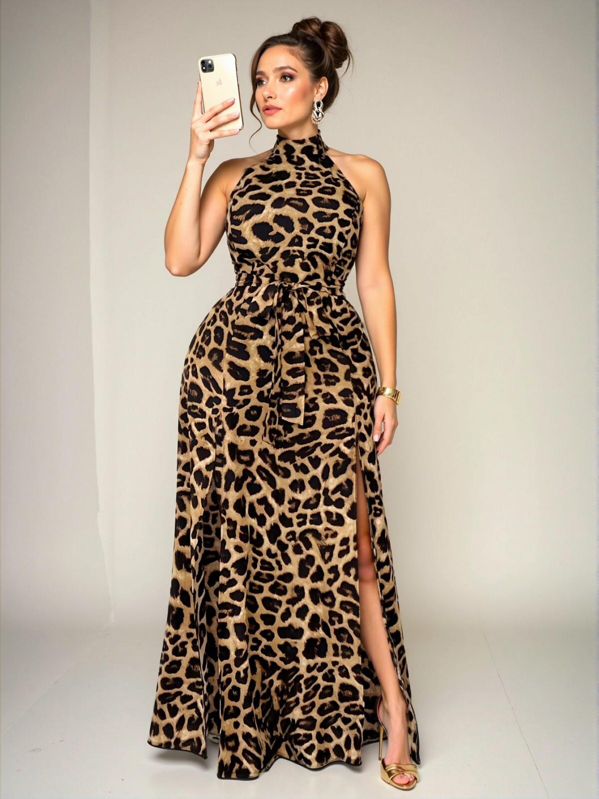 Elegant Coffee Brown Off The Shoulder Bowknot Beach Dress with Leopard Print Flair - Chic, Classy and Trendy Fashion Style to Dress to Impress - Image 2