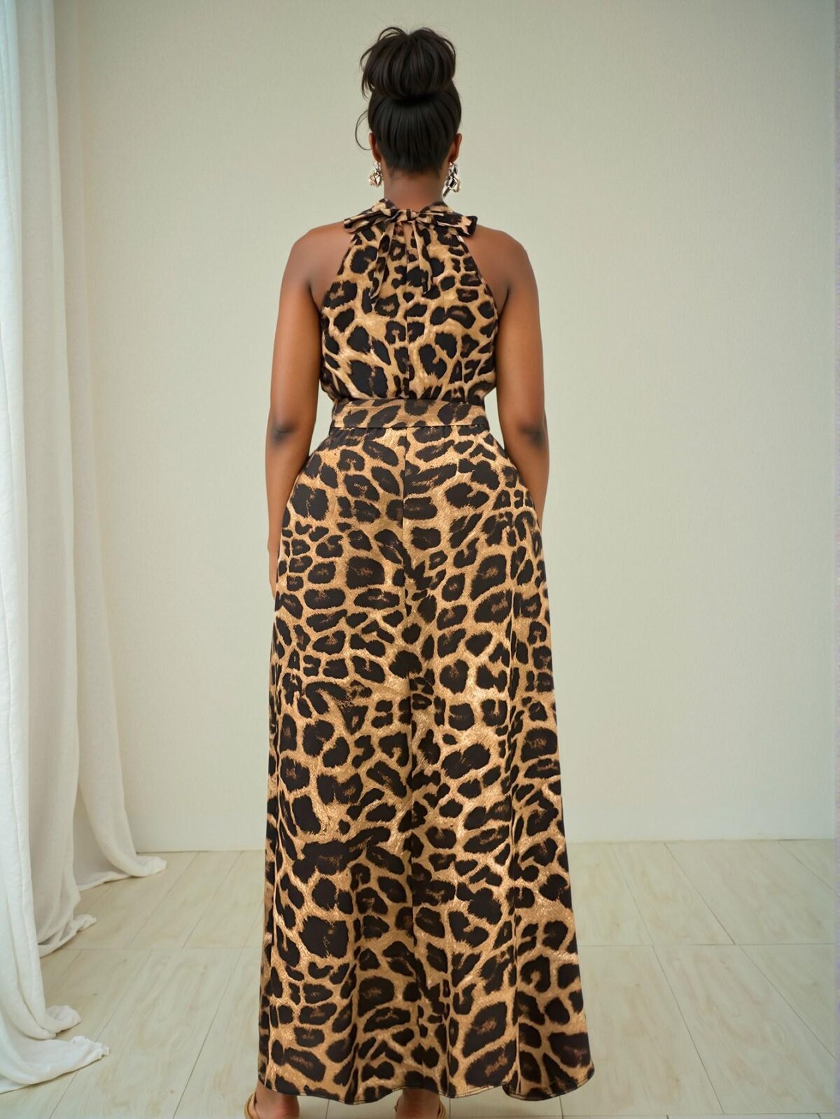 Elegant Coffee Brown Off The Shoulder Bowknot Beach Dress with Leopard Print Flair - Chic, Classy and Trendy Fashion Style to Dress to Impress - Image 5