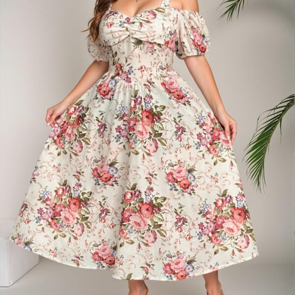 Elegant Multicolor Stylish A-Line Dress with Puff Sleeves and Square Neckline - Chic, Classy, and Trendy Fashion Style to Dress to Impress
