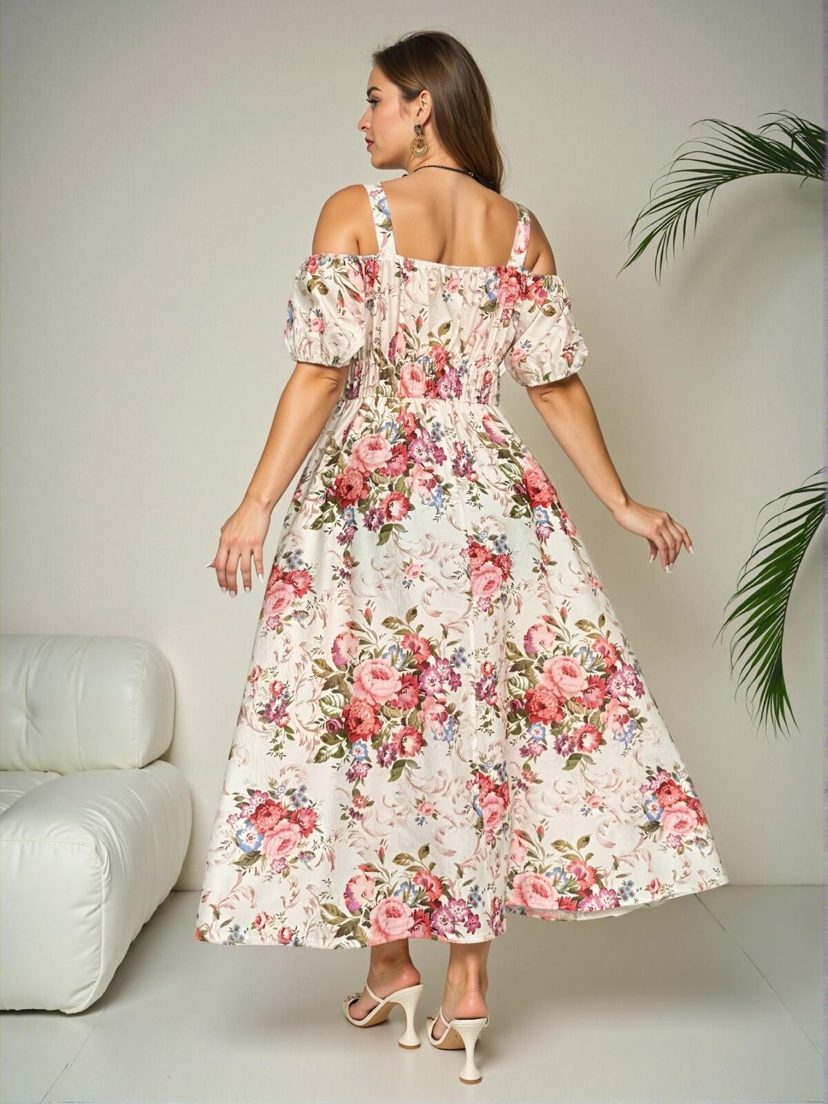 Elegant Multicolor Stylish A-Line Dress with Puff Sleeves and Square Neckline - Chic, Classy, and Trendy Fashion Style to Dress to Impress - Image 5