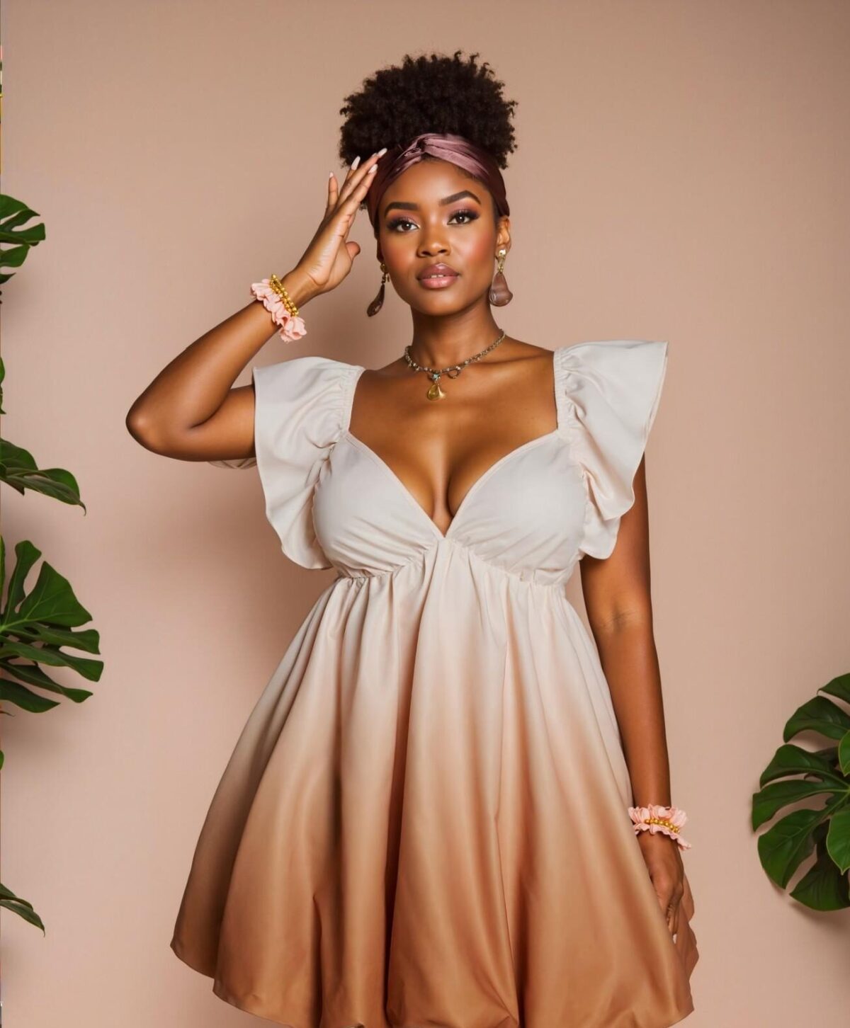 Elegant Apricot Flared Ruffle Sweetheart Neck Mini Dress: Chic, Classy and Trendy Fashion Style to Dress to Impress - Image 3