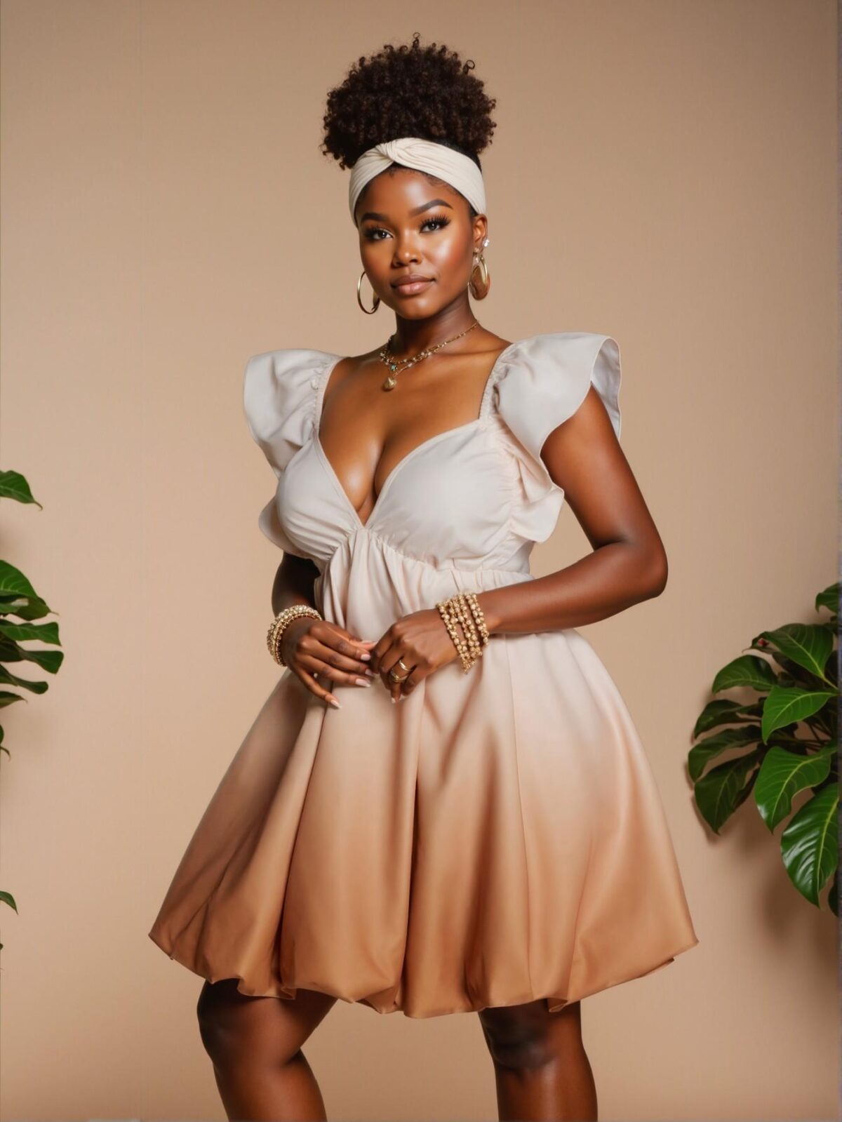 Elegant Apricot Flared Ruffle Sweetheart Neck Mini Dress: Chic, Classy and Trendy Fashion Style to Dress to Impress - Image 5