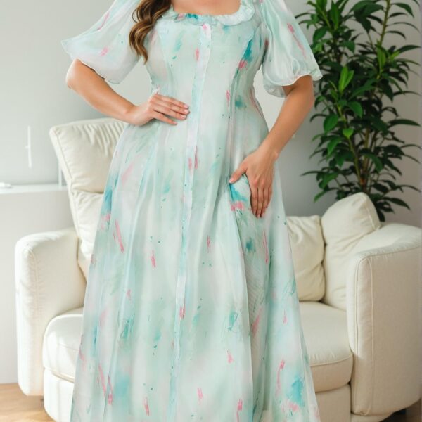 Elegant Mint Green Floral Print Cinched Waist Flare Dress - Chic, Classy and Trendy Fashion Style to Dress to Impress
