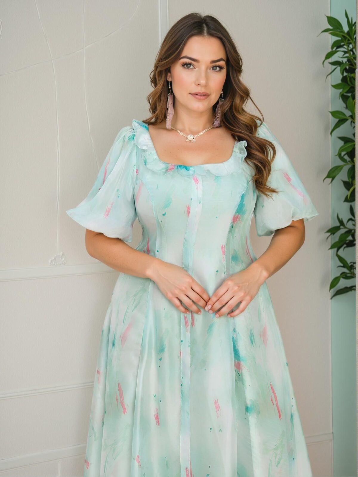 Elegant Mint Green Floral Print Cinched Waist Flare Dress - Chic, Classy and Trendy Fashion Style to Dress to Impress - Image 3