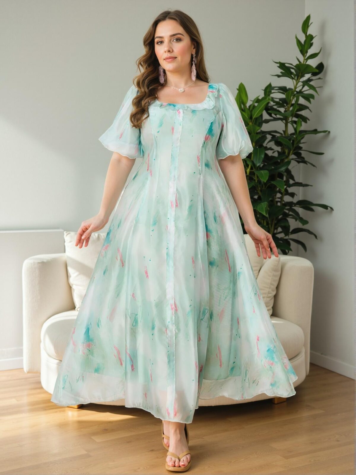 Elegant Mint Green Floral Print Cinched Waist Flare Dress - Chic, Classy and Trendy Fashion Style to Dress to Impress - Image 4