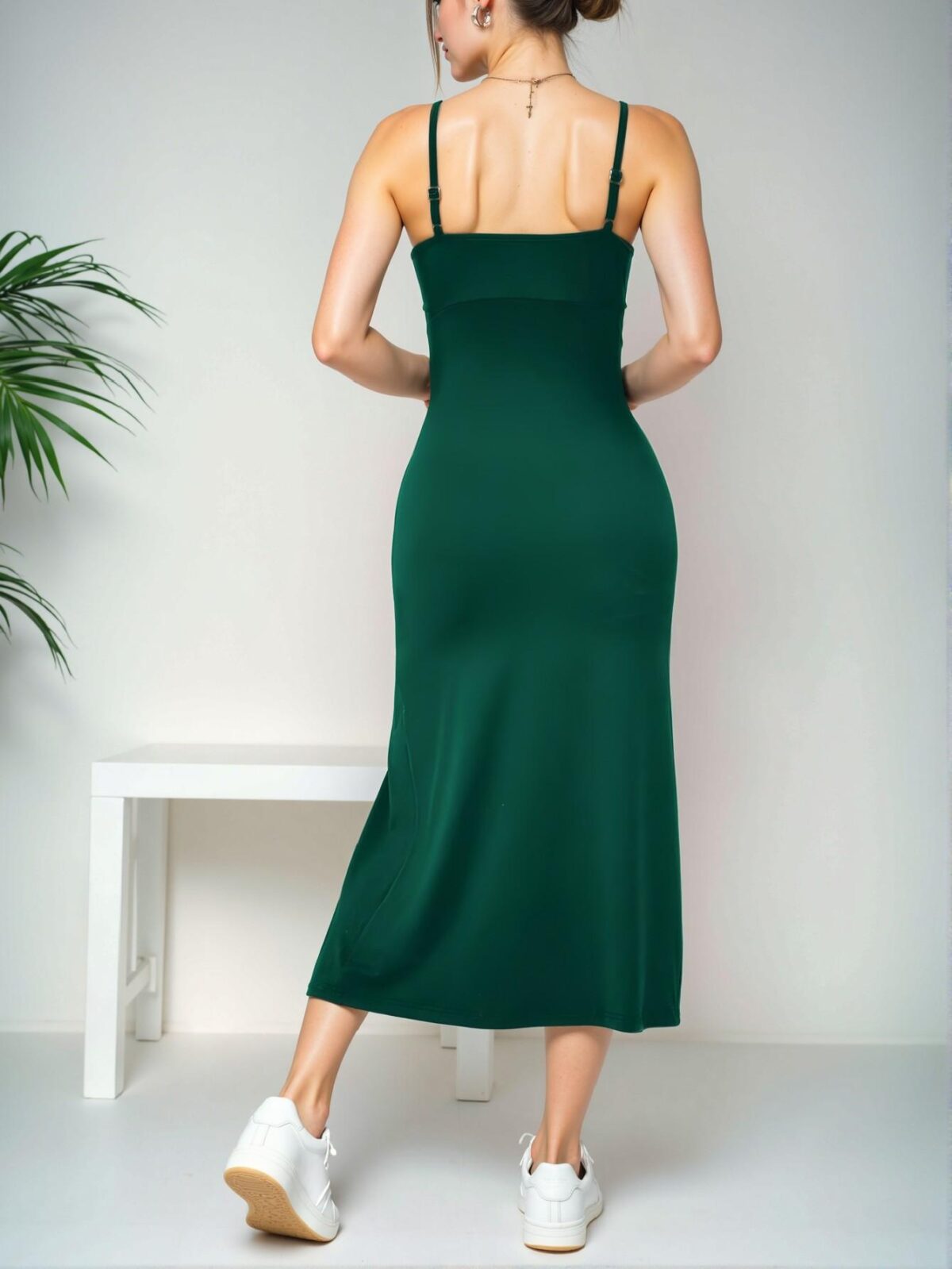 Elegant Dark Green Stylish High Split Camisole Dress for Spring and Summer - Chic, Classy and Trendy Fashion Style to Dress to Impress - Image 2