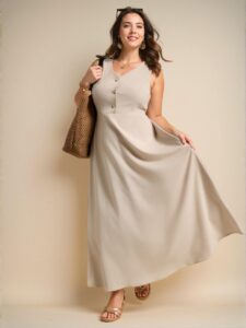 Elegant Apricot Flared A-Line V-Neck Sundress for Casual and Vacation Wear - Chic, Classy, and Trendy Fashion Style to Dress to Impress